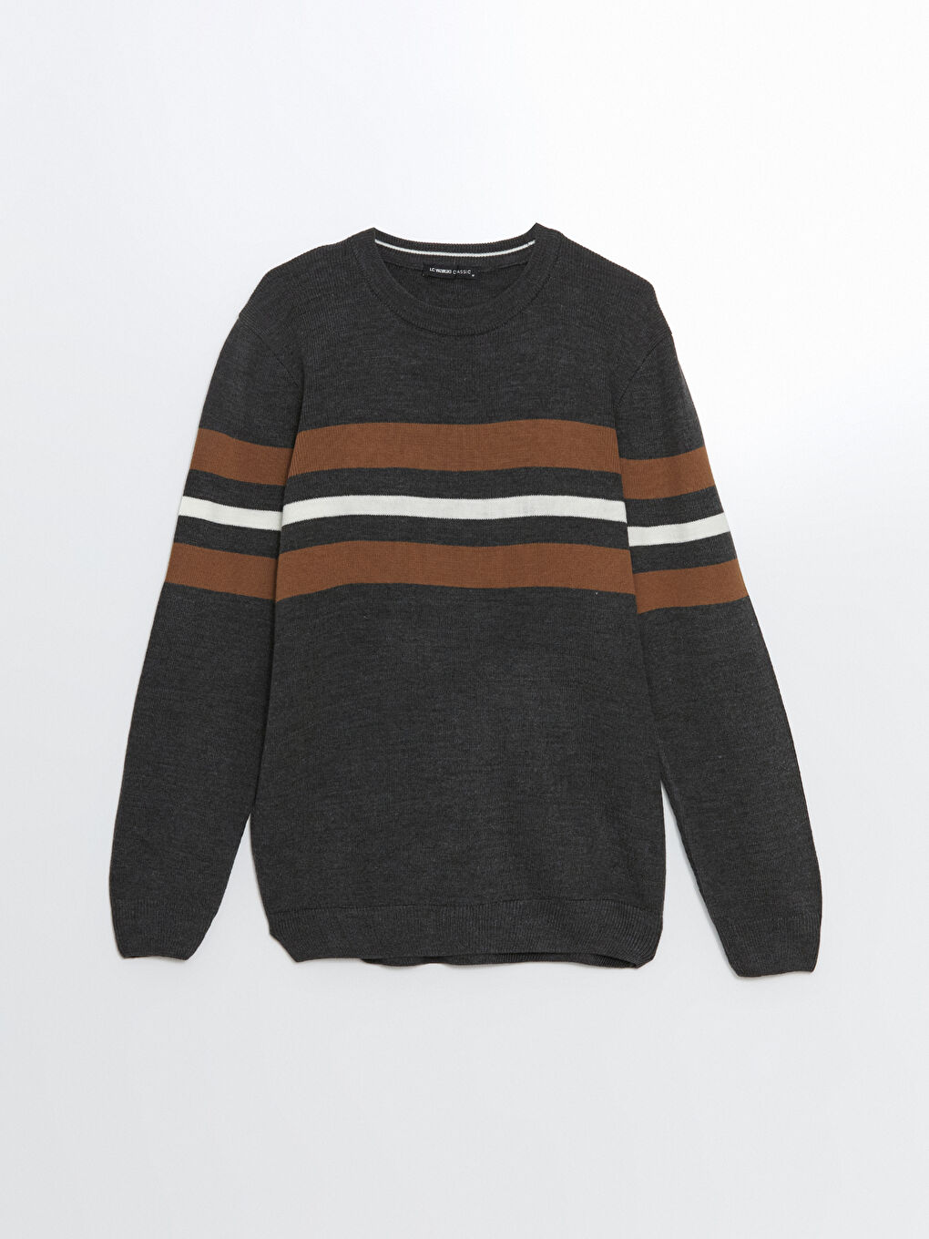 Antrasit Bisiklet Yaka Uzun Kollu Çizgili Erkek Triko Kazak-8