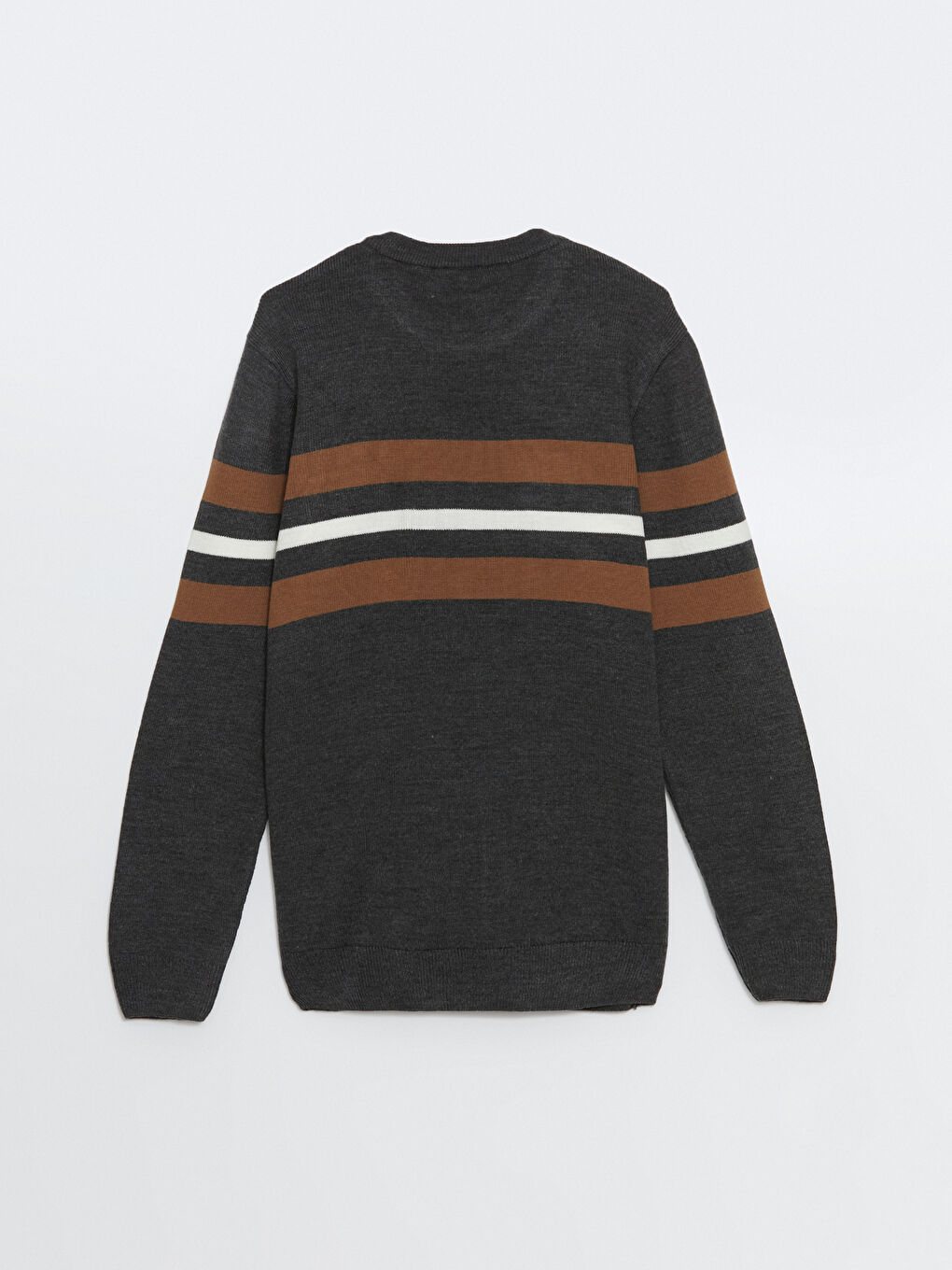 Antrasit Bisiklet Yaka Uzun Kollu Çizgili Erkek Triko Kazak-9