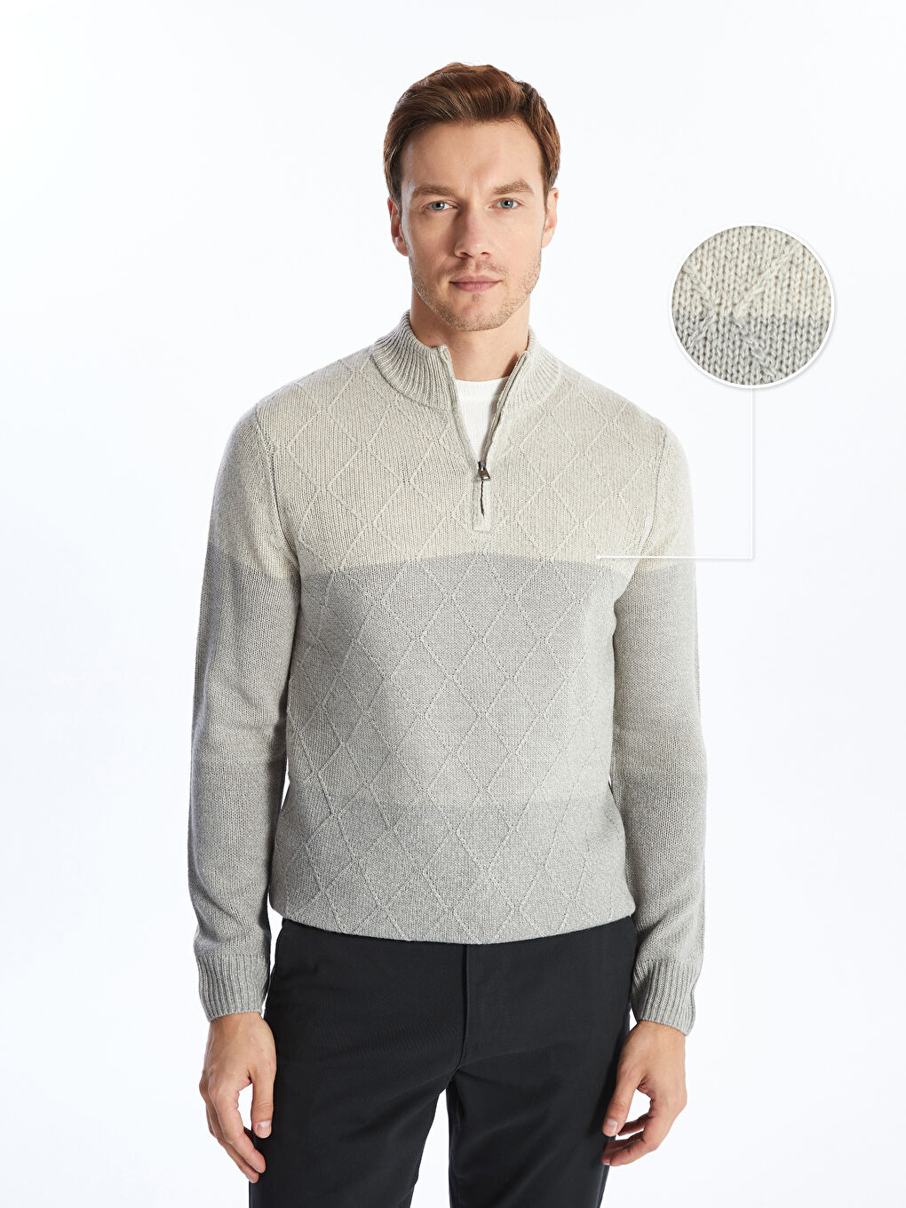 Gri Dik Yaka Uzun Kollu Erkek Triko Kazak