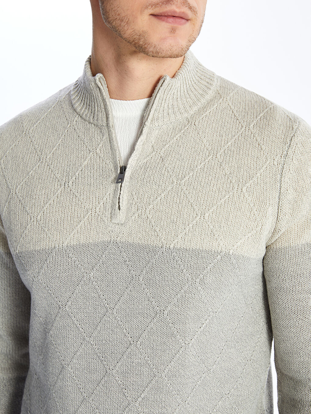 Gri Dik Yaka Uzun Kollu Erkek Triko Kazak-7