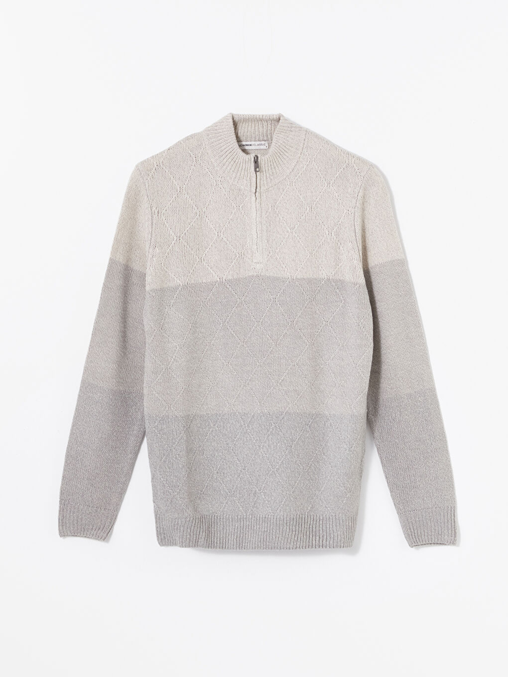 Gri Dik Yaka Uzun Kollu Erkek Triko Kazak-10