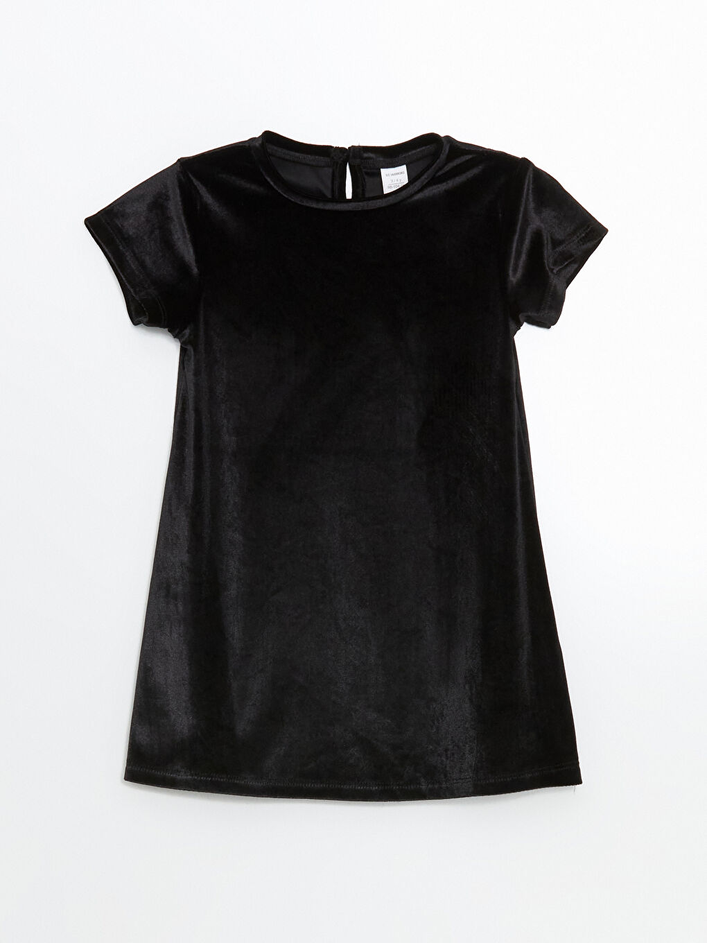 Siyah Bisiklet Yaka Kadife Kız Çocuk Elbise