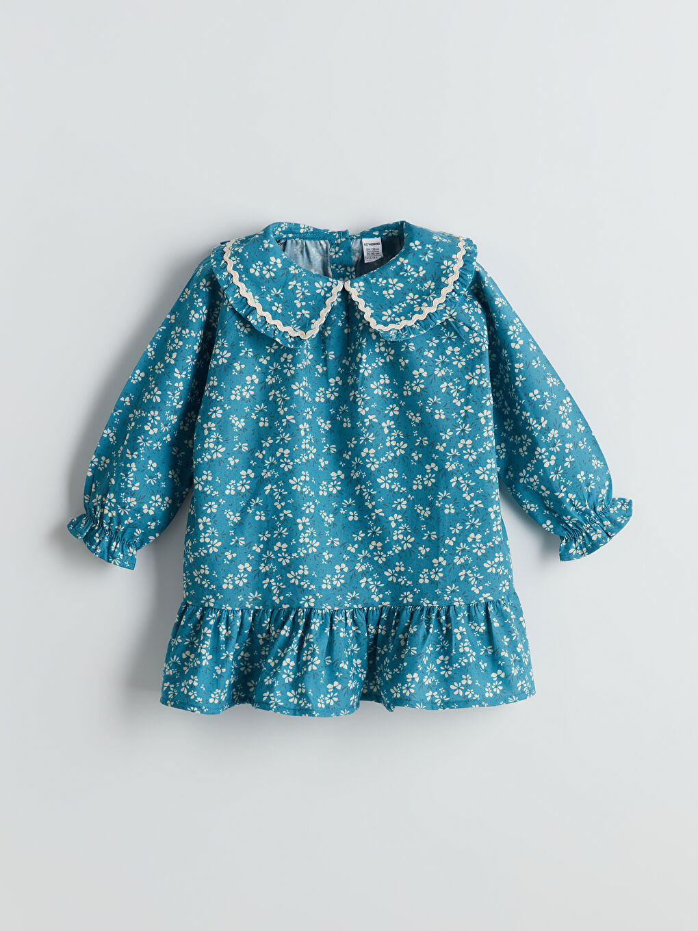 Yeşil Bebe Yaka Kız Çocuk Gabardin Elbise