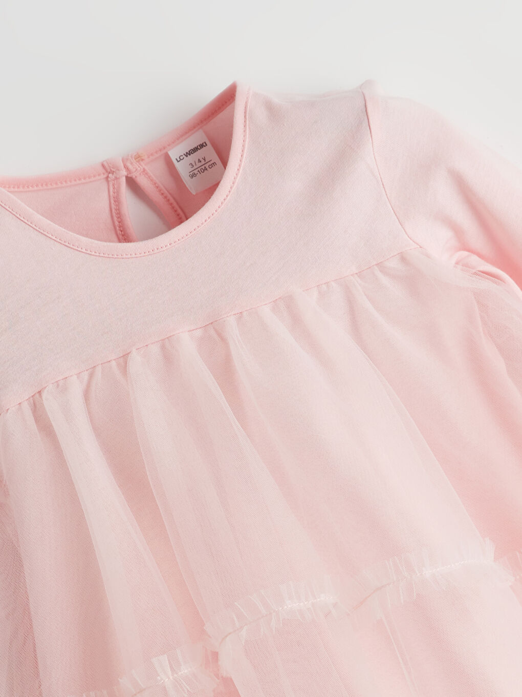 Pembe Bisiklet Yaka Kız Çocuk Dantel Elbise-1