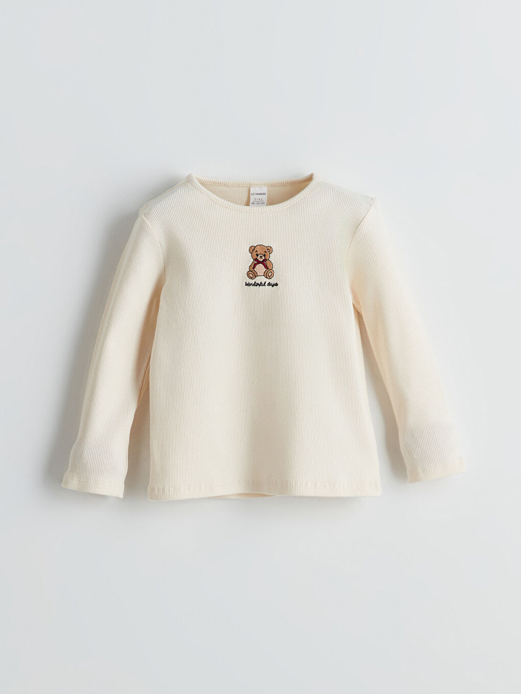 Bej Ayıcık Nakışlı Kız Çocuk Tişört
