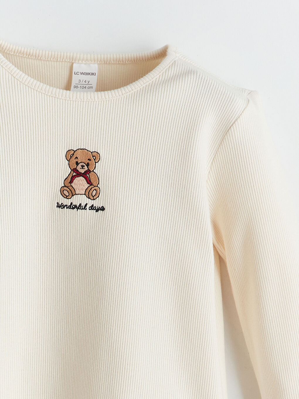 Bej Ayıcık Nakışlı Kız Çocuk Tişört-1