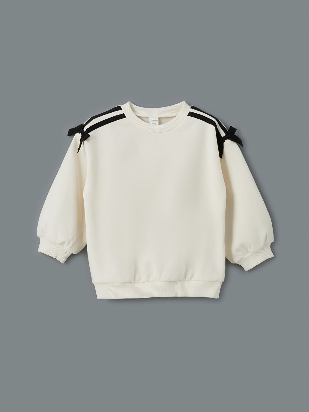 Bej Bisiklet Yaka Kurdele Detaylı Kız Çocuk Sweatshirt