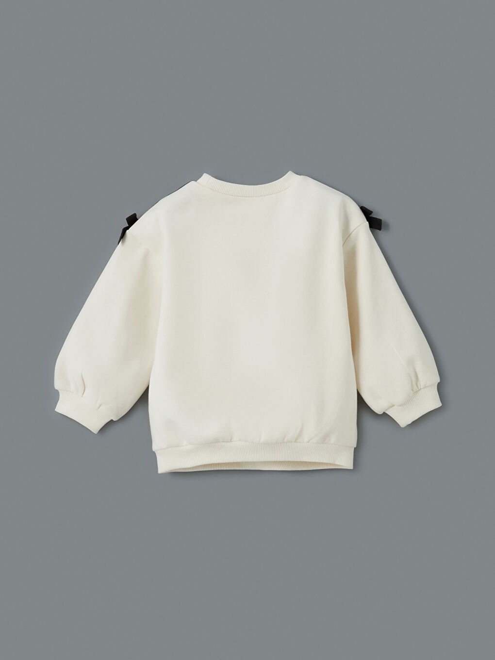 Bej Bisiklet Yaka Kurdele Detaylı Kız Çocuk Sweatshirt-1