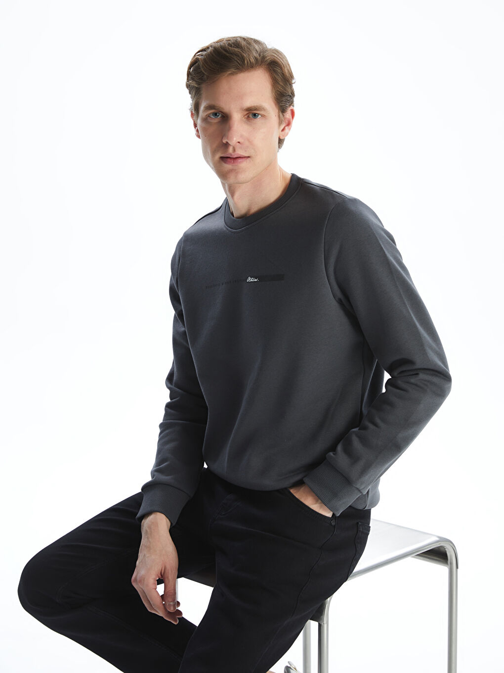 Crew Neck Long Sleeve Thick Men's Sweatshirt -W4M958Z8-HJV