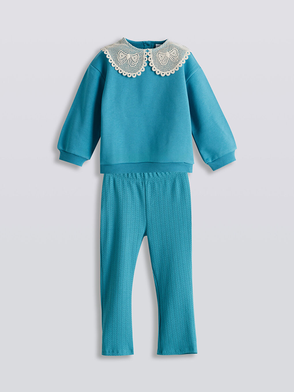 Mavi Bebe Yaka Kız Çocuk Sweatshirt ve Tayt 2'li