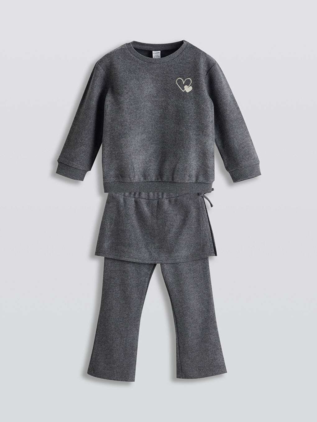 Antrasit Bisiklet Yaka Kız Çocuk Sweatshirt ve Tayt Pantolon 2'li