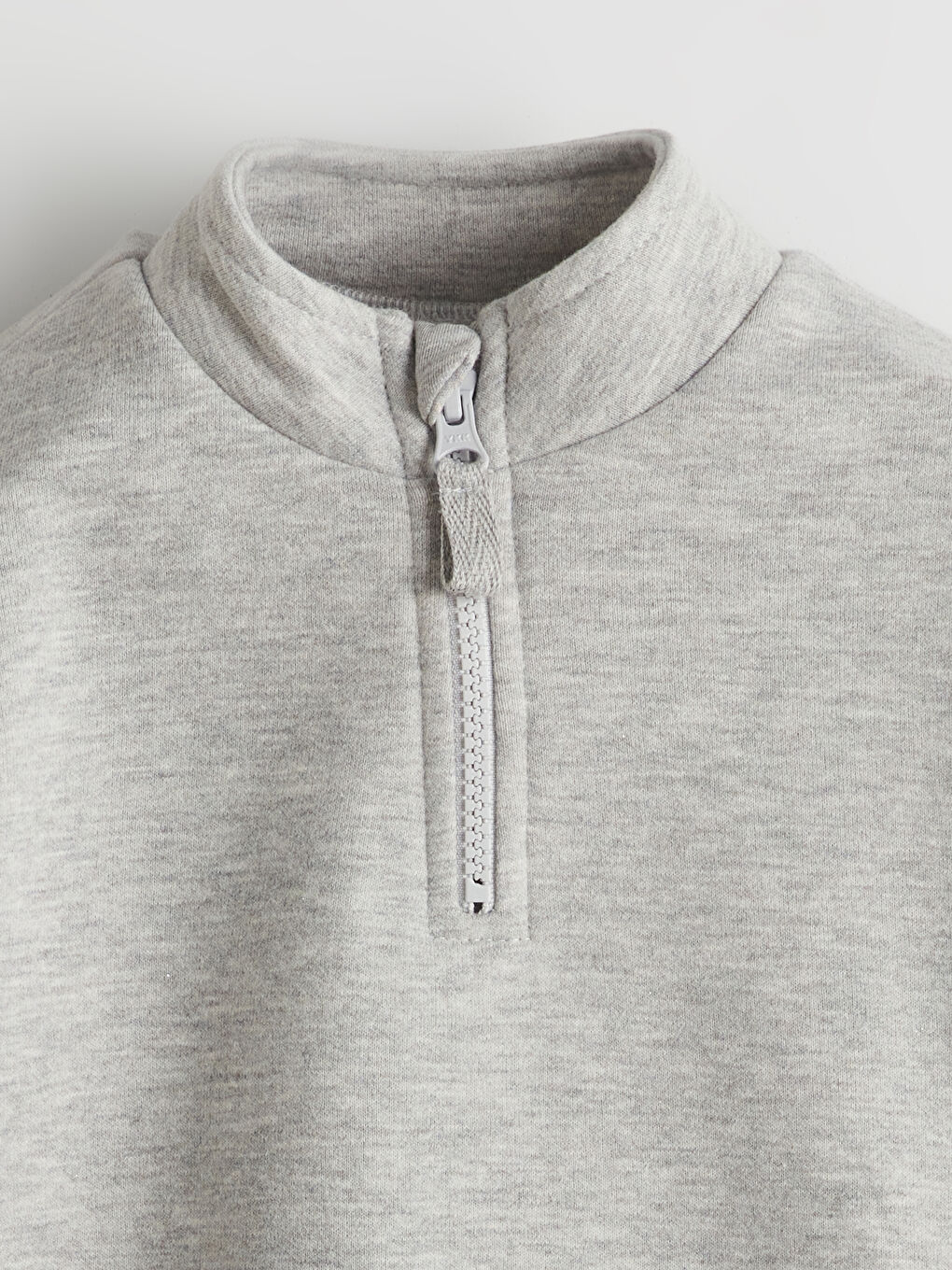 Gri Dik Yaka Fermuarlı Erkek Çocuk Sweatshirt-1
