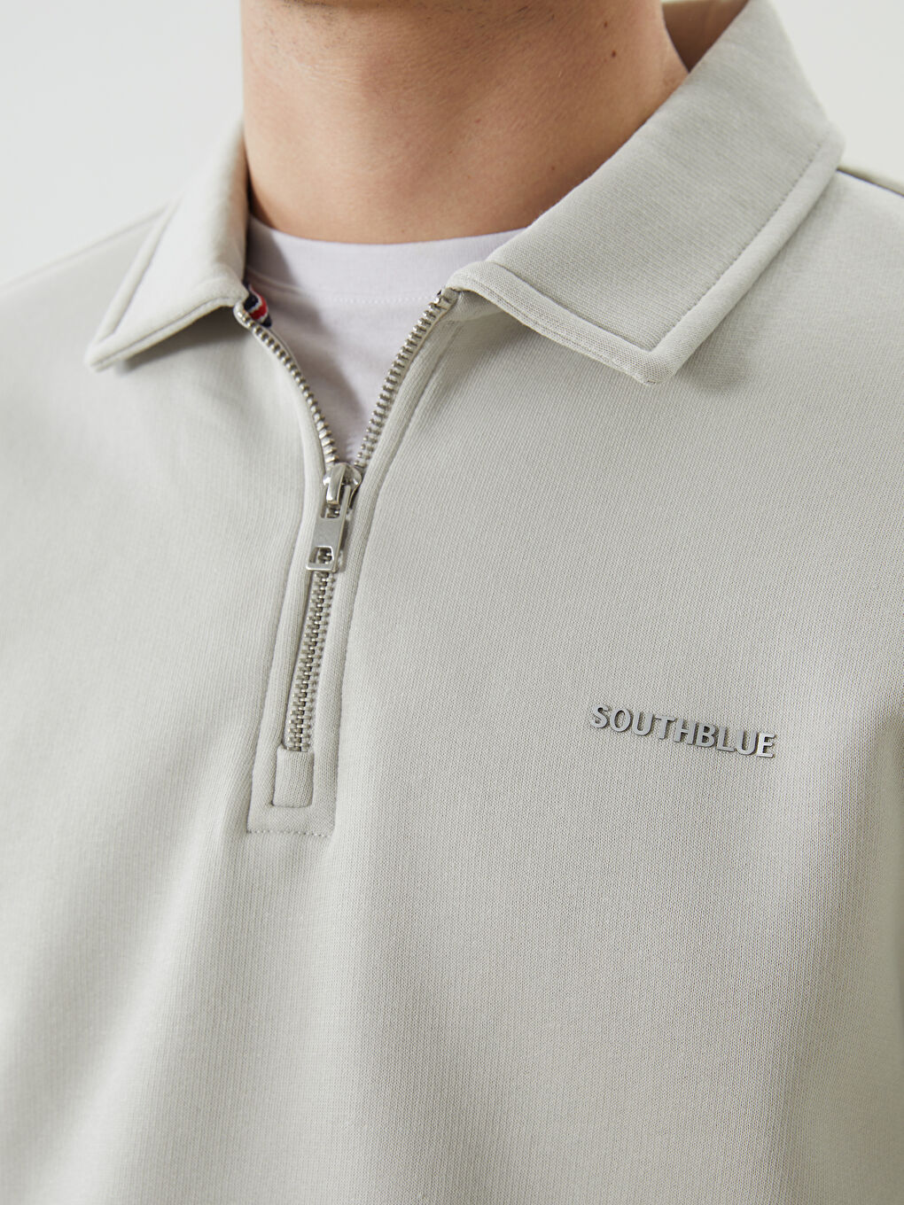 Bej Polo Yaka Uzun Kollu Erkek Sweatshirt-2