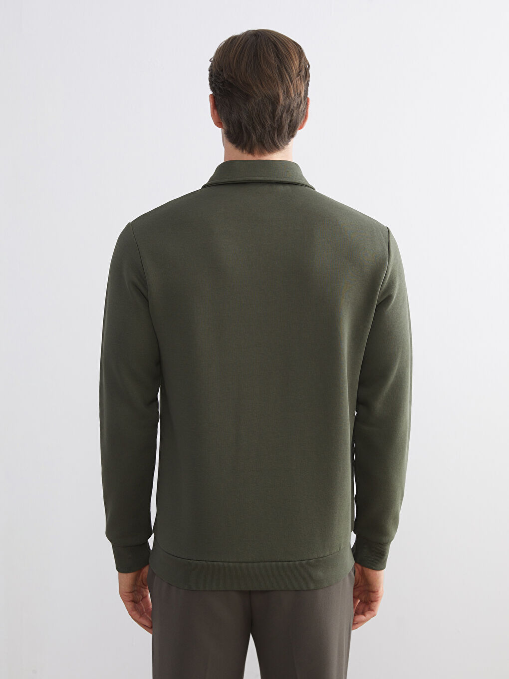 Haki Polo Yaka Uzun Kollu Erkek Sweatshirt-3