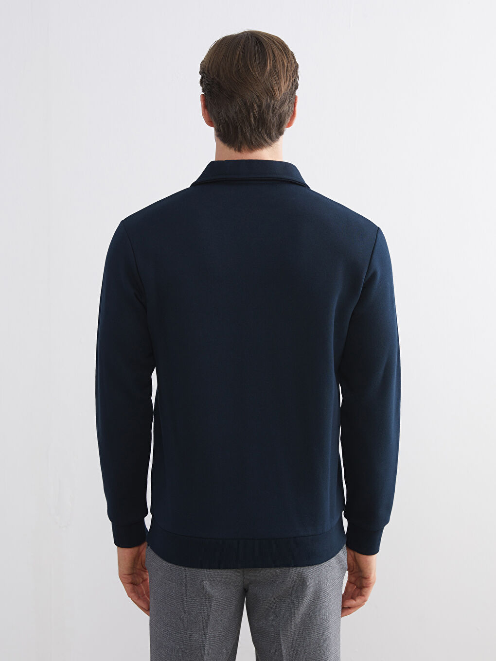 Lacivert Polo Yaka Uzun Kollu Erkek Sweatshirt-3