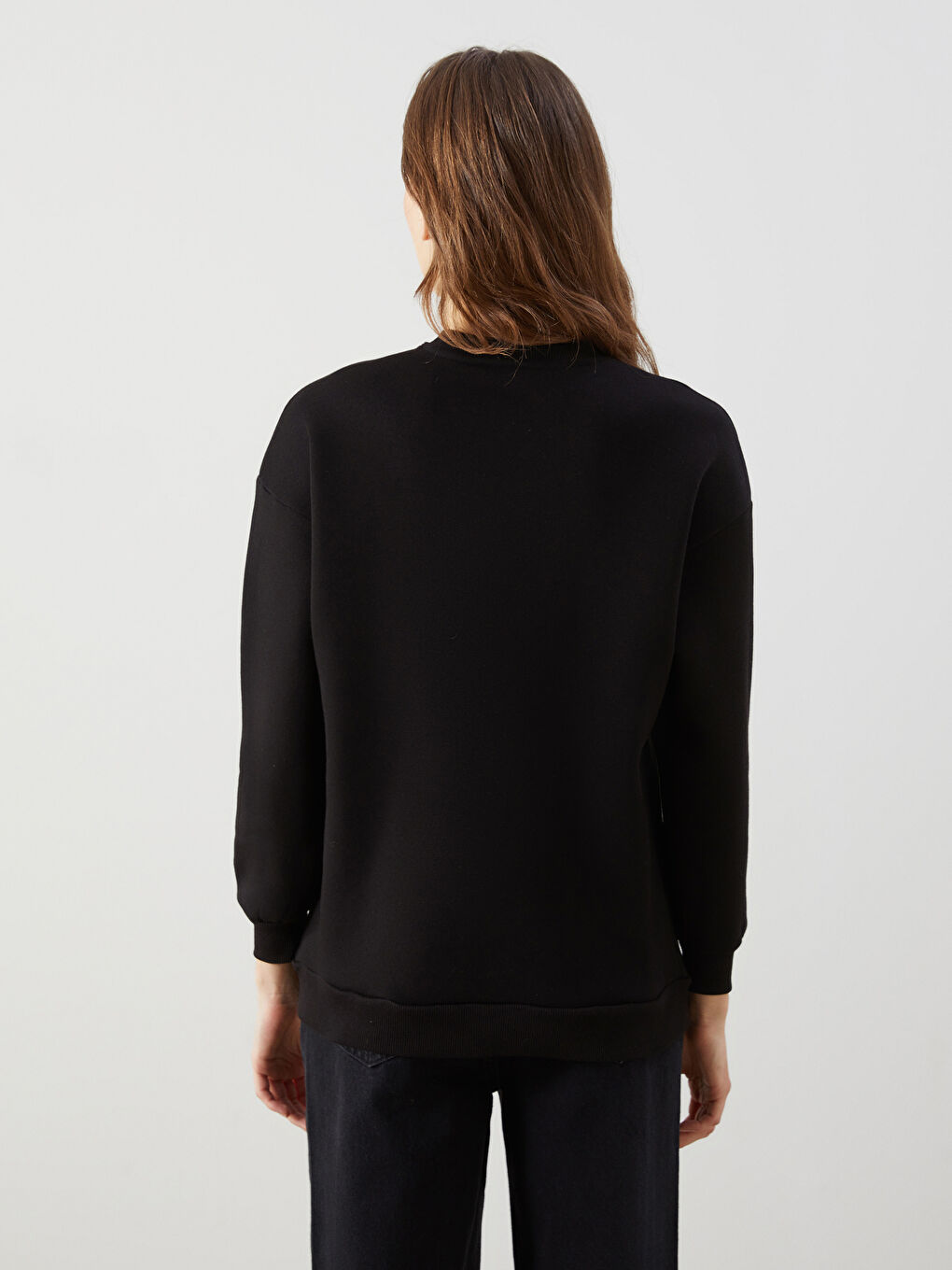 Siyah Bisiklet Yaka Taşlı Kadın Kalın Sweatshirt Tunik-6