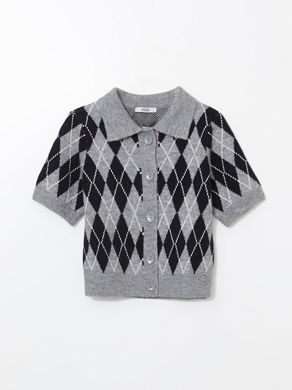 Polo Neck Argyle Pattern Women's Knitwear Cardigan -W4M977Z8-ZFW