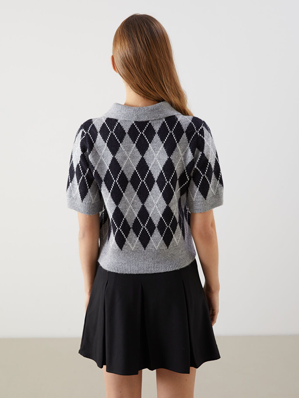 Polo Neck Argyle Pattern Women's Knitwear Cardigan -W4M977Z8-ZFW