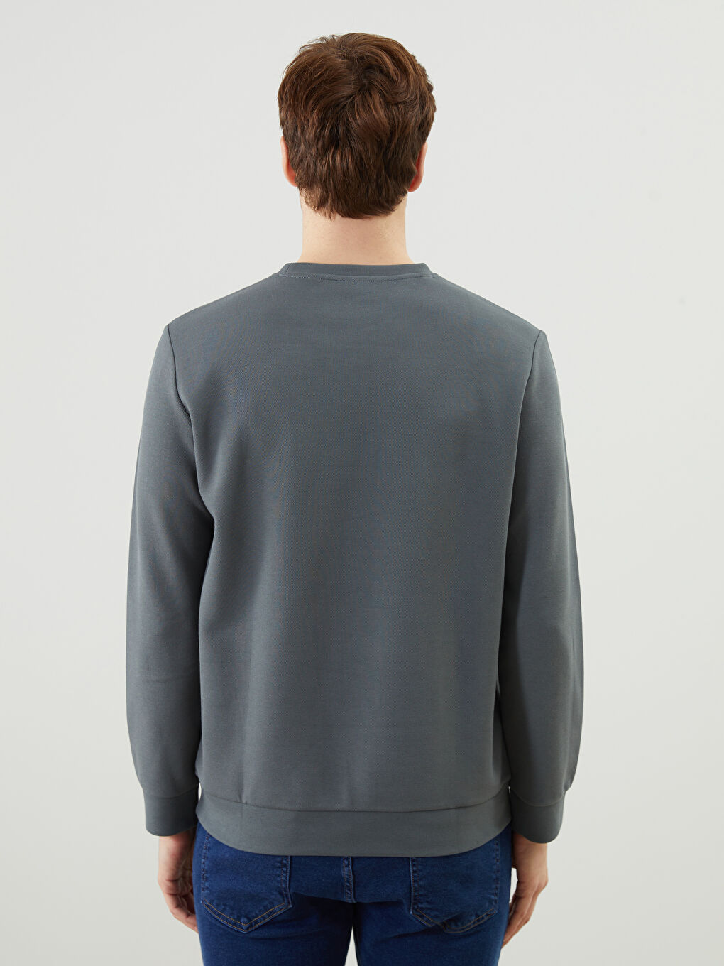 Gri Bisiklet Yaka Uzun Kollu Erkek Sweatshirt-3