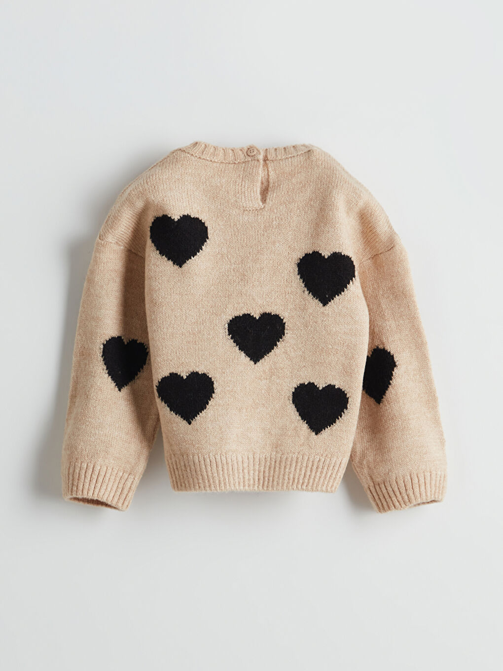 Bej Bisiklet Yaka Triko Kız Çocuk Kazak-1