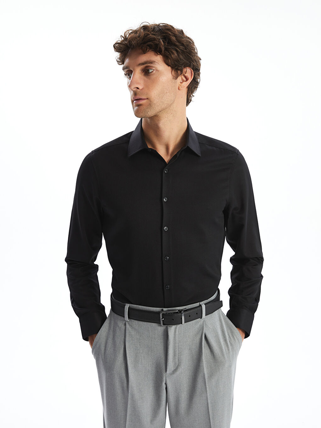 Slim Fit Long Sleeve Dobby Men's Shirt -W5CR15Z8-RQL