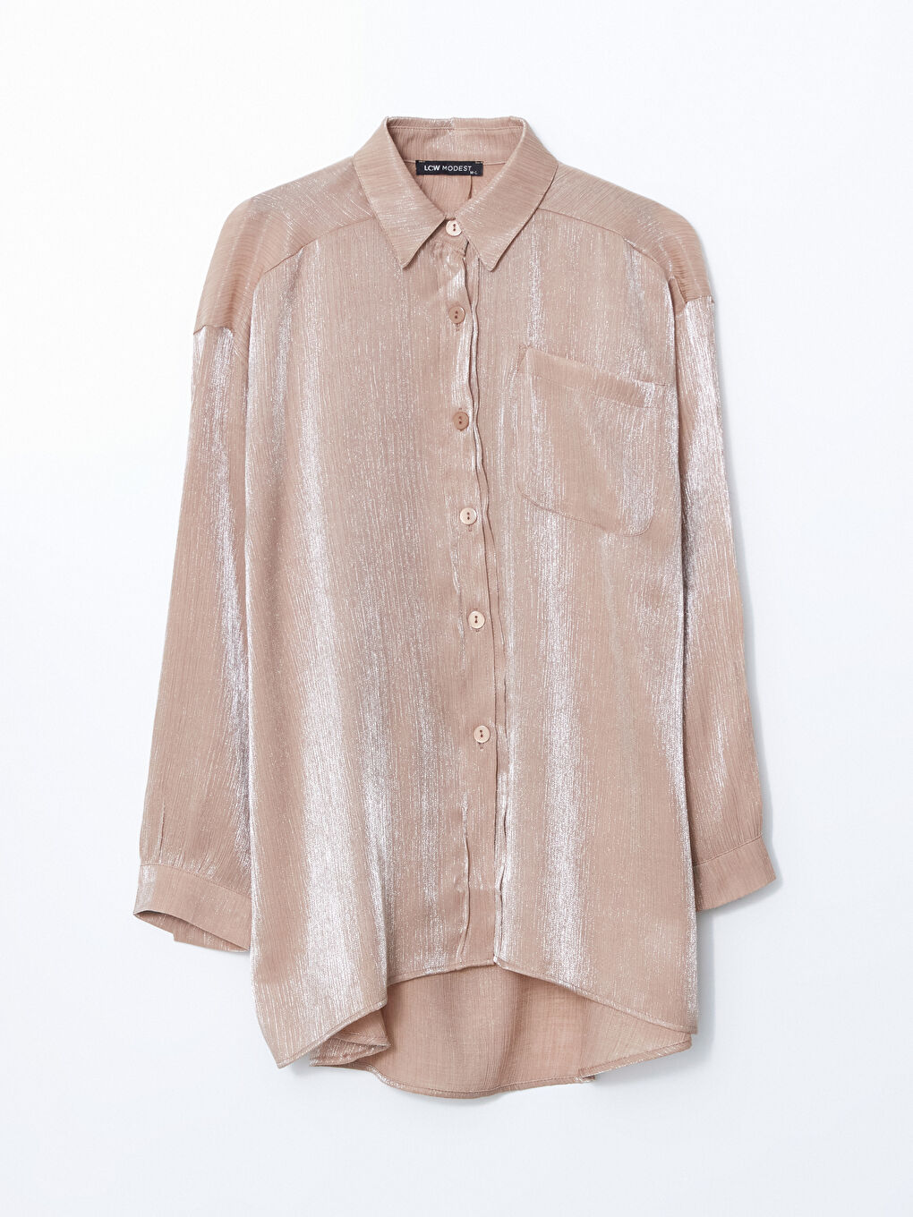 Bej Parlak Görünümlü Oversize Kadın Gömlek Tunik-8