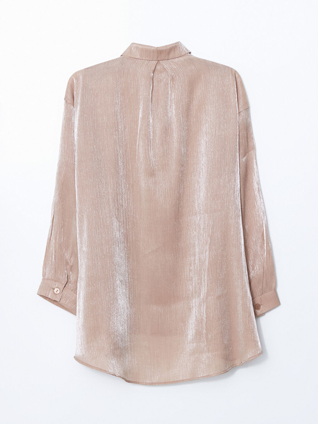 Bej Parlak Görünümlü Oversize Kadın Gömlek Tunik-9