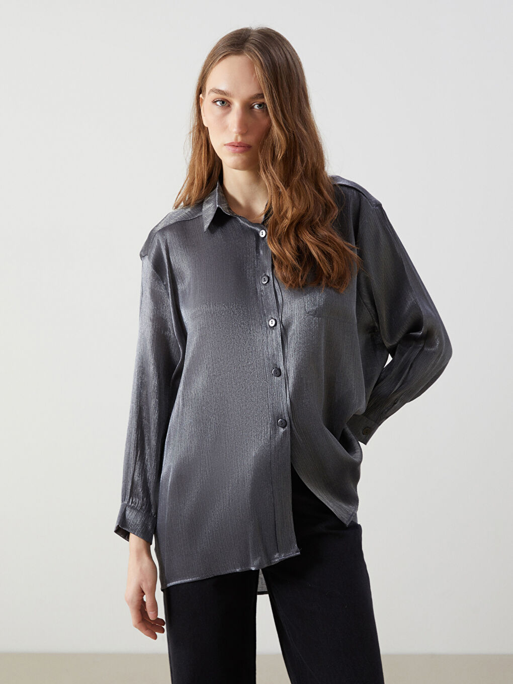 LCW Modest Shiny Look Oversize Women's Shirt Tunic -W4M986Z8-CVL