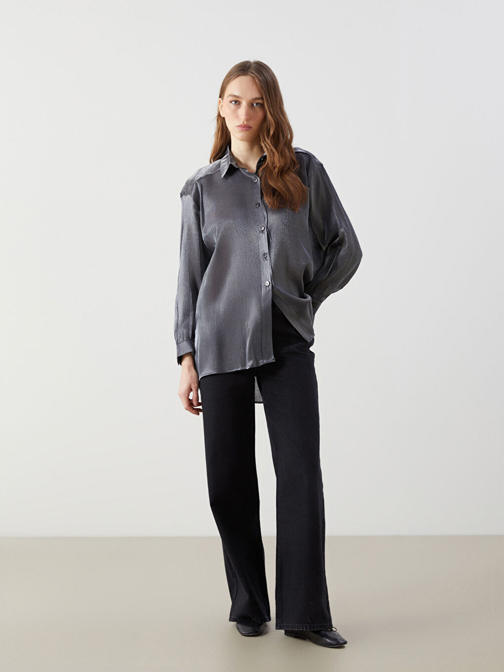 LCW Modest Shiny Look Oversize Women's Shirt Tunic -W4M986Z8-CVL