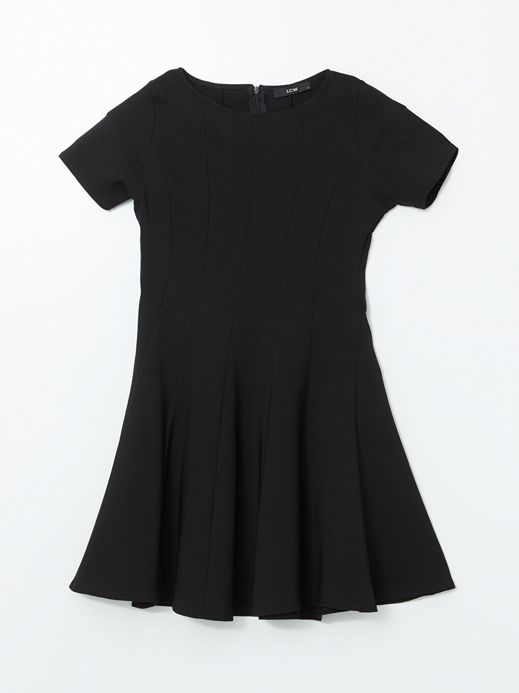 Siyah Bisiklet Yaka Kadın Mini Elbise-4