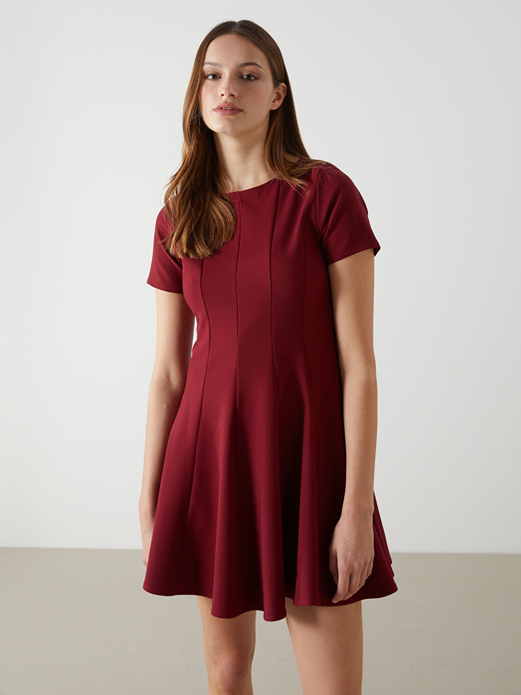 Bordo Bisiklet Yaka Kadın Mini Elbise