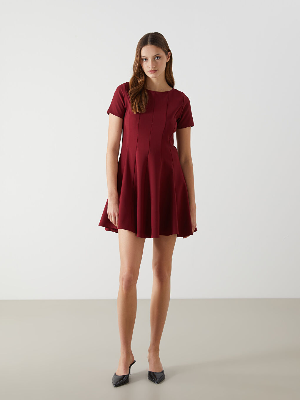 Bordo Bisiklet Yaka Kadın Mini Elbise-1