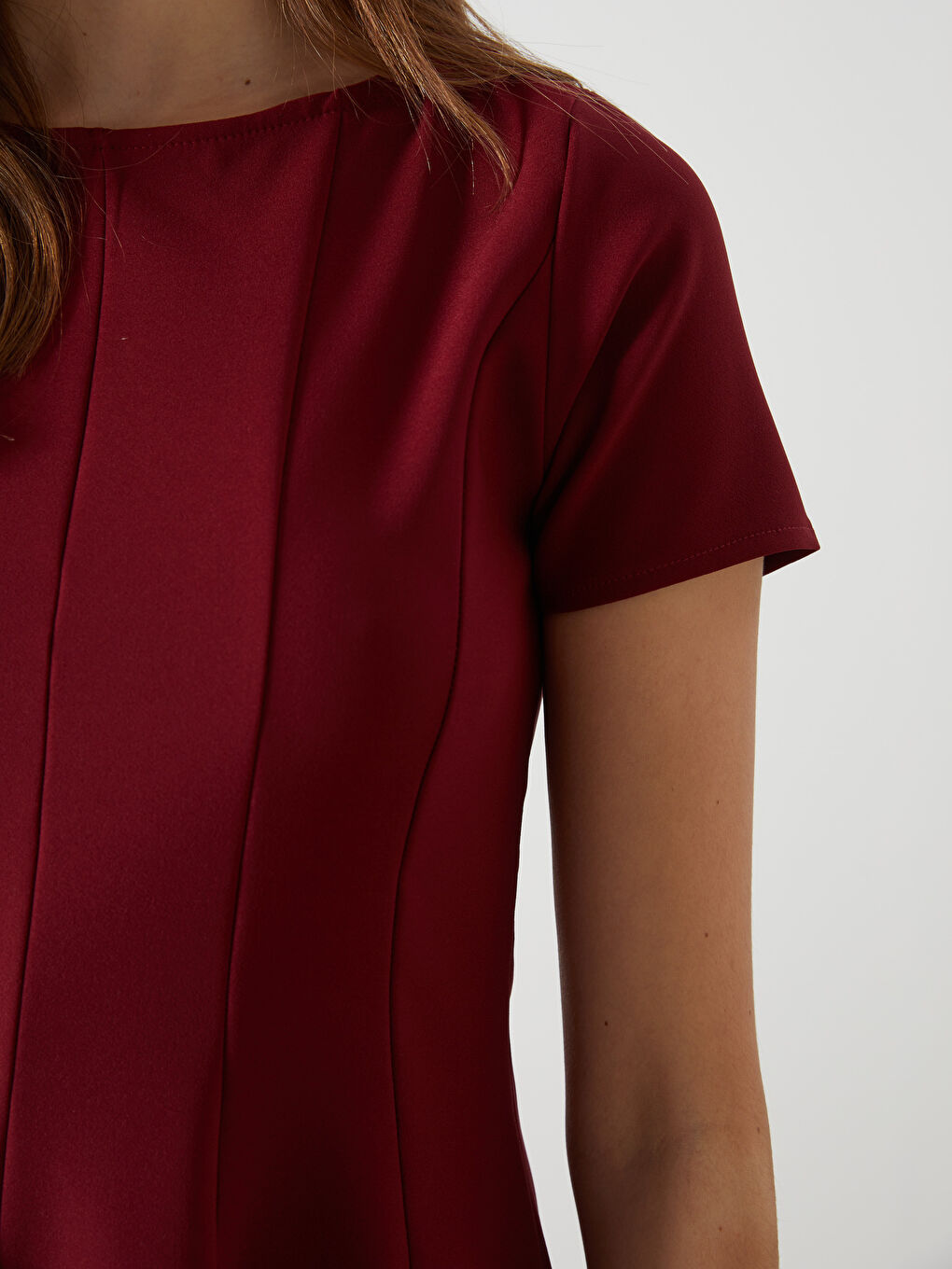 Bordo Bisiklet Yaka Kadın Mini Elbise-2