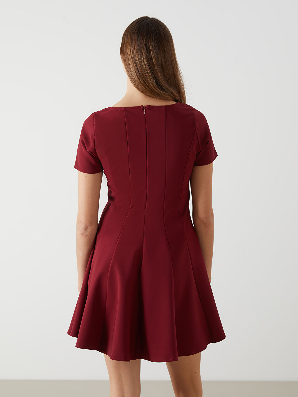 Bordo Bisiklet Yaka Kadın Mini Elbise-3