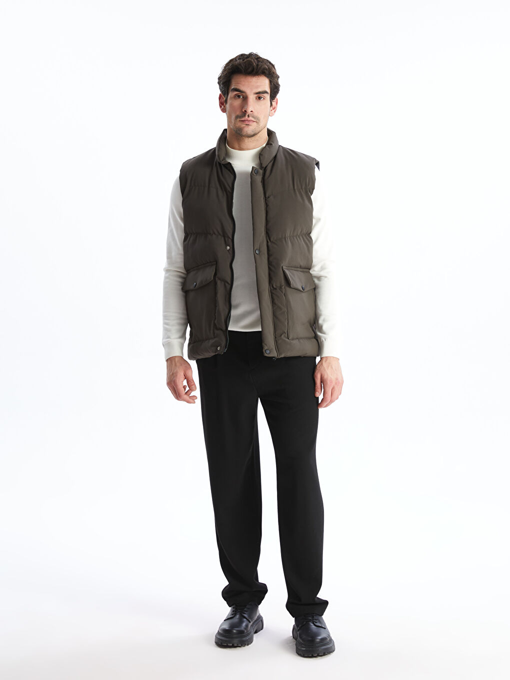 Haki Standart Kalıp Dik Yaka Erkek Şişme Yelek-1