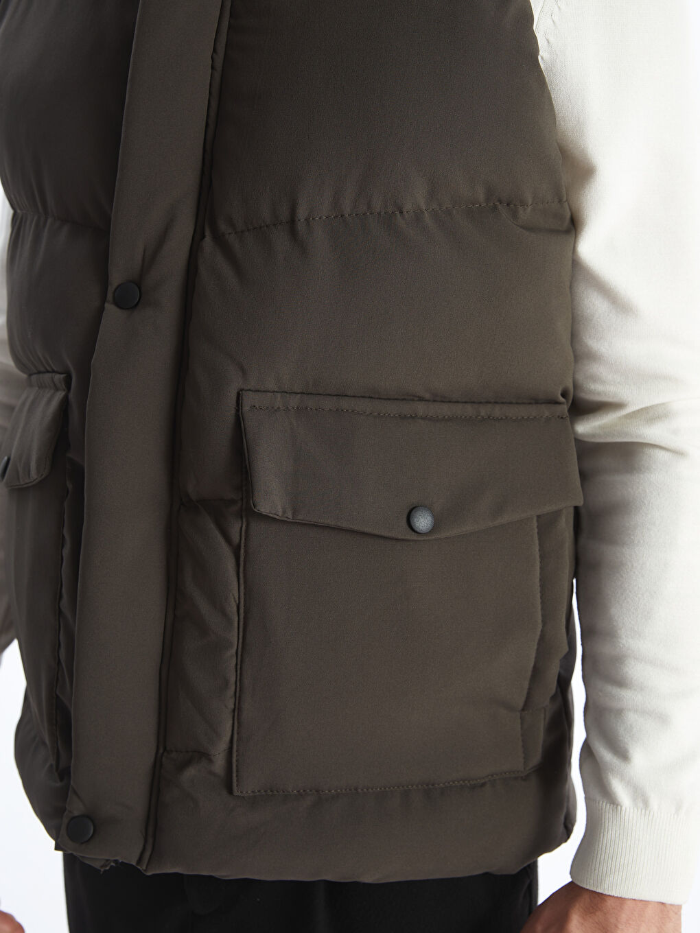 Haki Standart Kalıp Dik Yaka Erkek Şişme Yelek-2