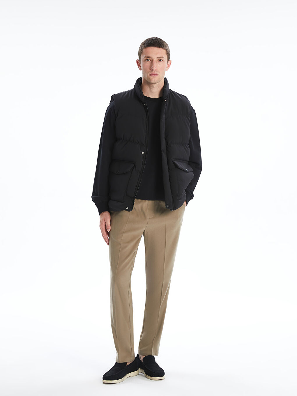 Siyah Standart Kalıp Dik Yaka Erkek Şişme Yelek-1