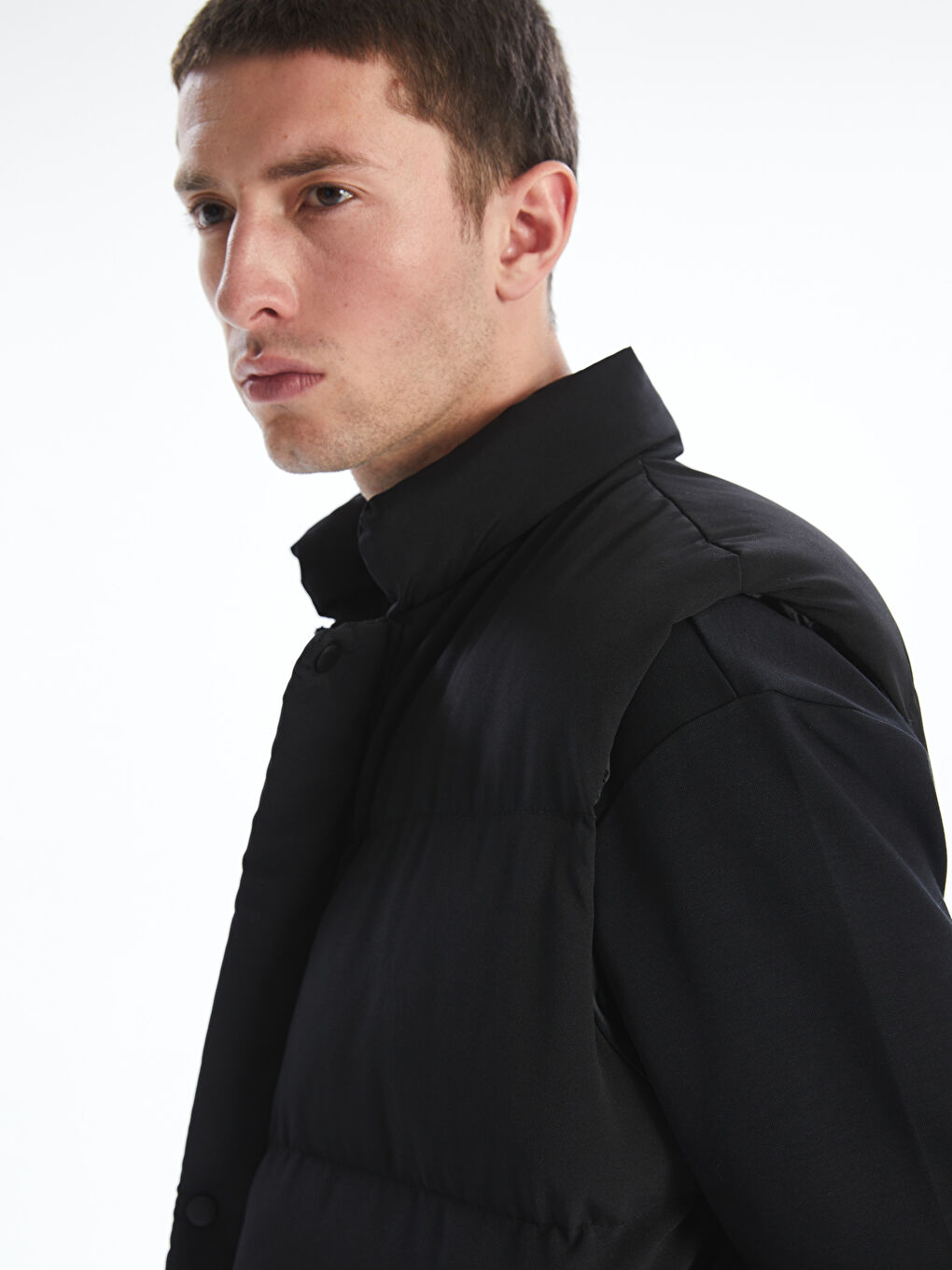 Siyah Standart Kalıp Dik Yaka Erkek Şişme Yelek-2