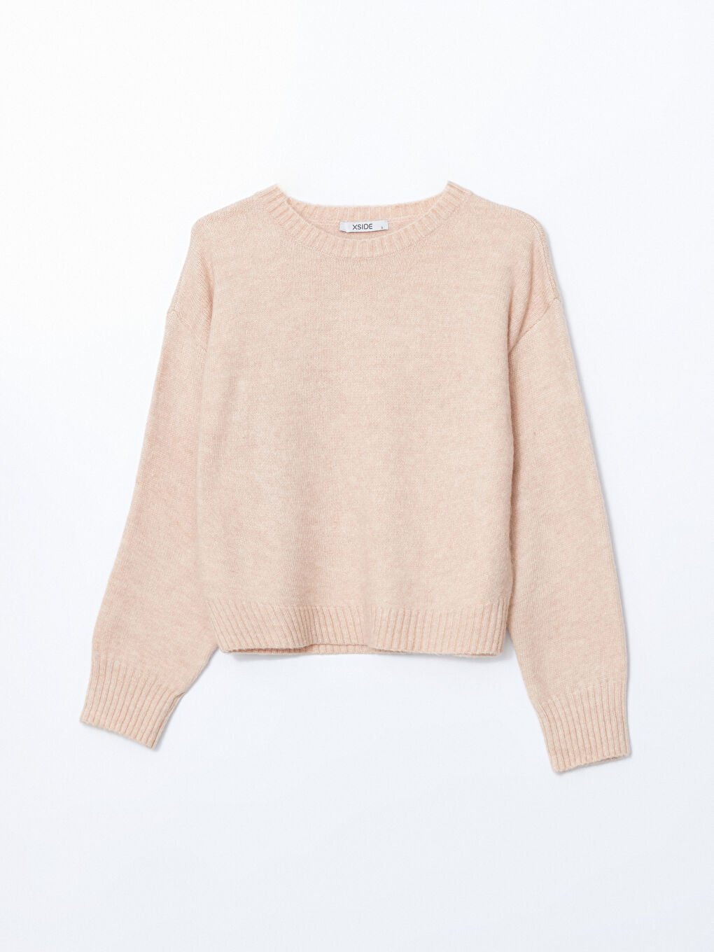 Bej Bisiklet Yaka Kadın Triko Kazak-4