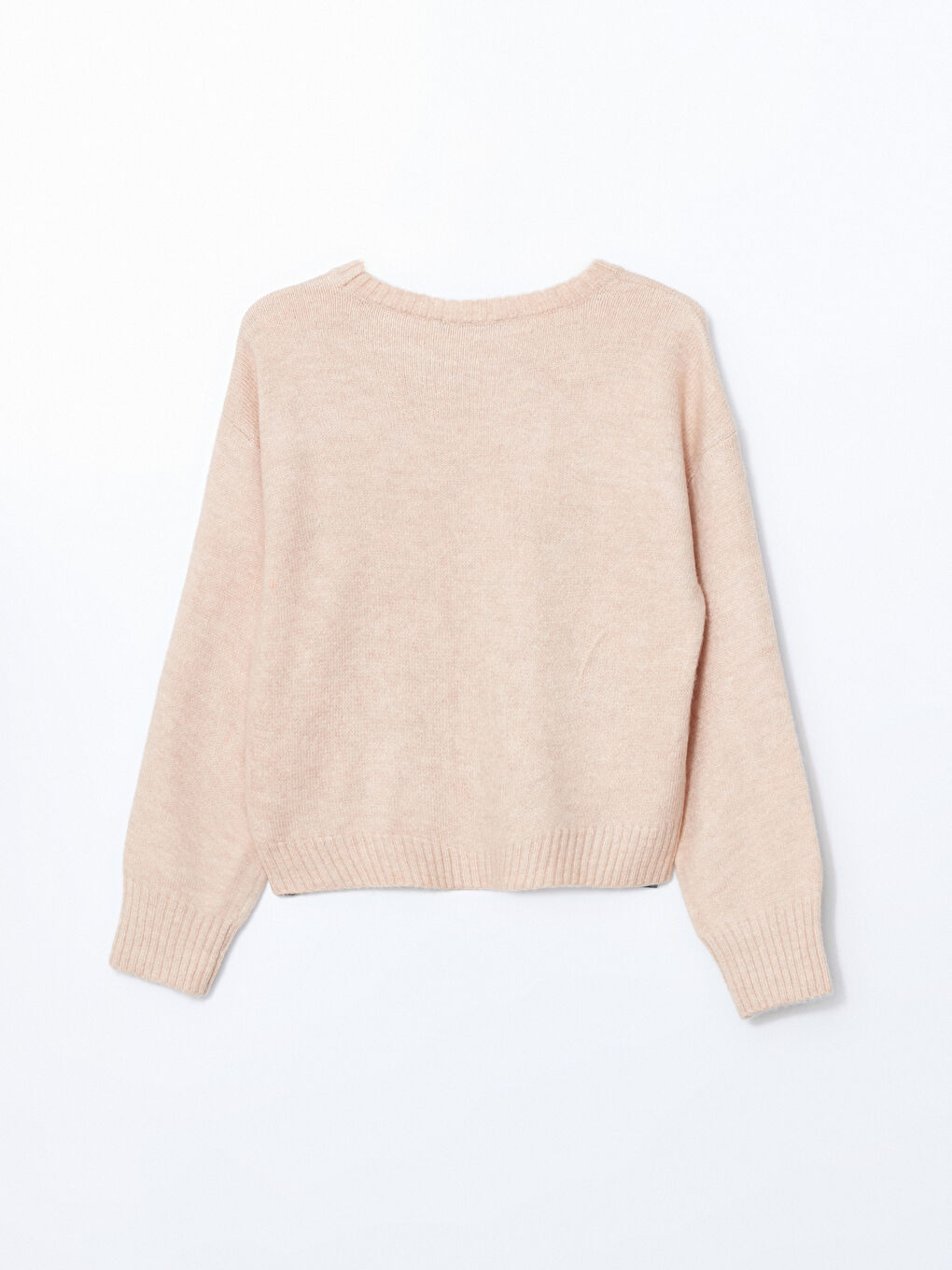 Bej Bisiklet Yaka Kadın Triko Kazak-5