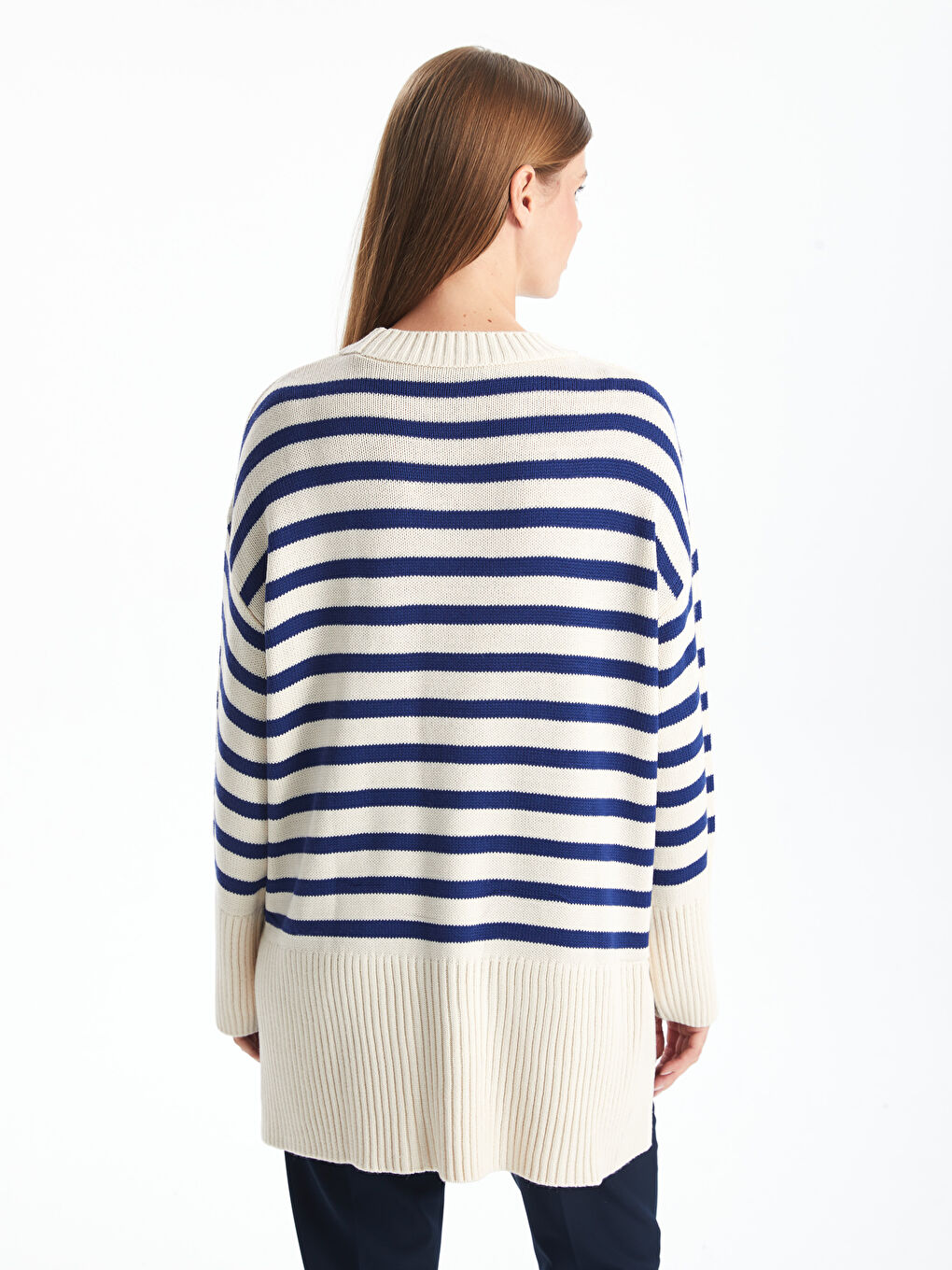 Crew Neck Striped Oversize Women's Knitwear Sweater-7