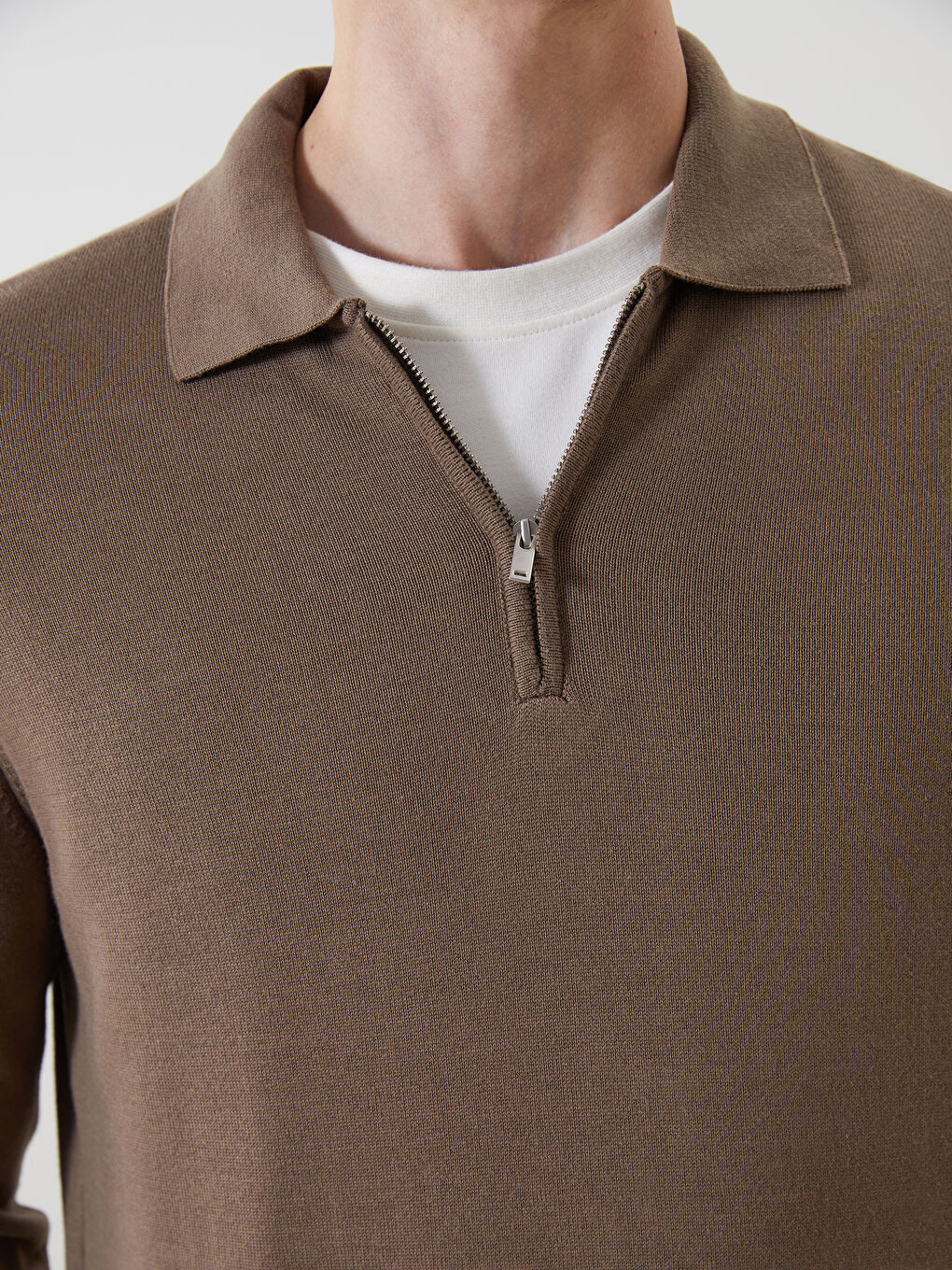 Bej Polo Yaka Uzun Kollu Erkek Triko Kazak-2