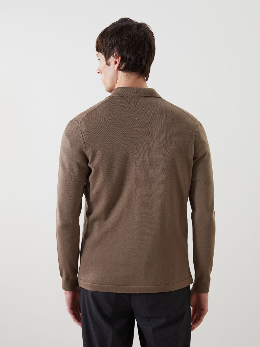 Bej Polo Yaka Uzun Kollu Erkek Triko Kazak-3