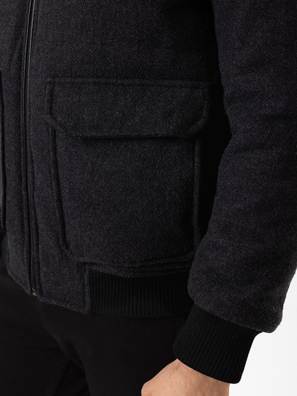 Siyah Standart Kalıp Gömlek Yaka Erkek Kaşe Mont-2