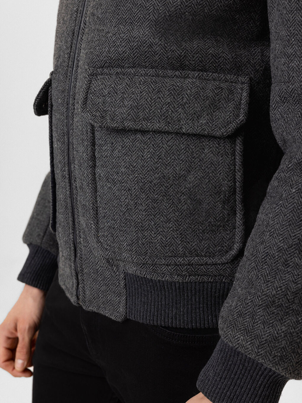 Gri Standart Kalıp Gömlek Yaka Erkek Kaşe Mont-3