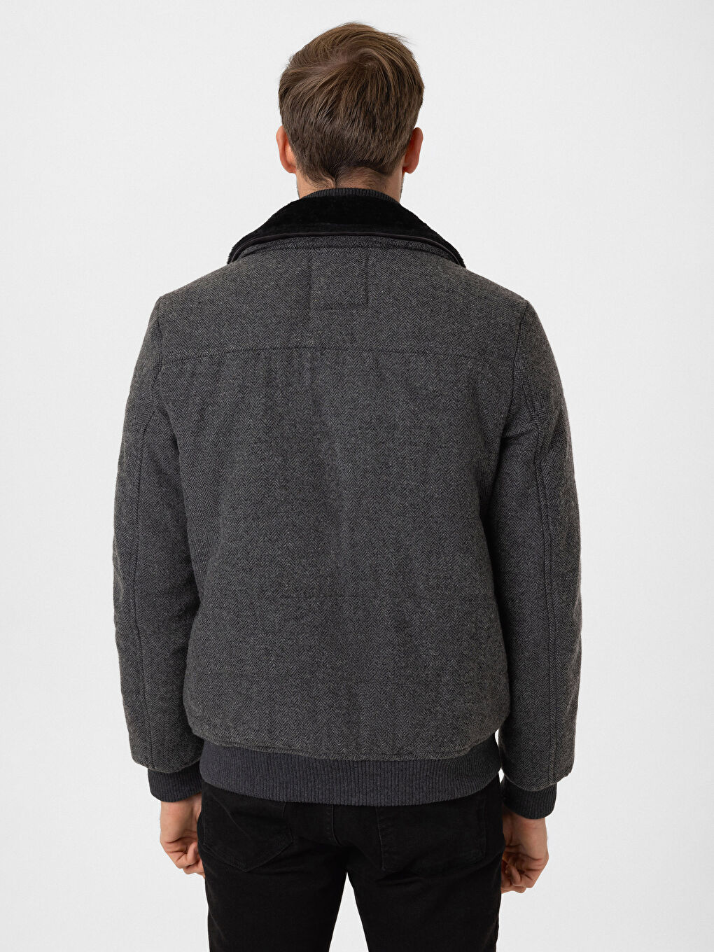 Gri Standart Kalıp Gömlek Yaka Erkek Kaşe Mont-4