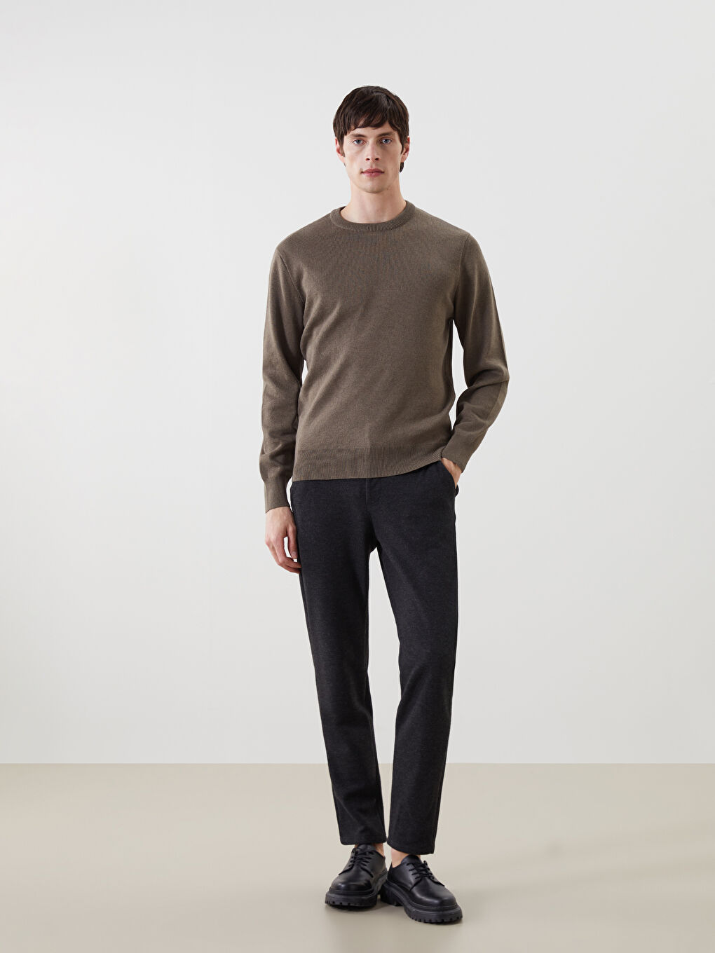 Yeşil Bisiklet Yaka Erkek Triko Kazak-1