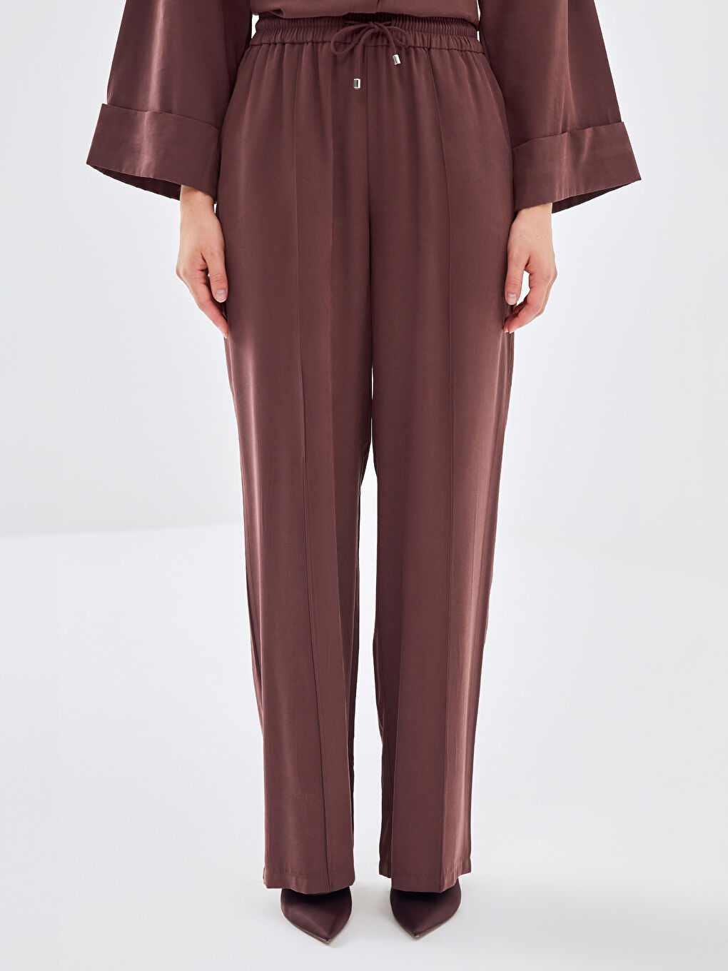 Elastic Waist Wide Leg Women's Trousers-3