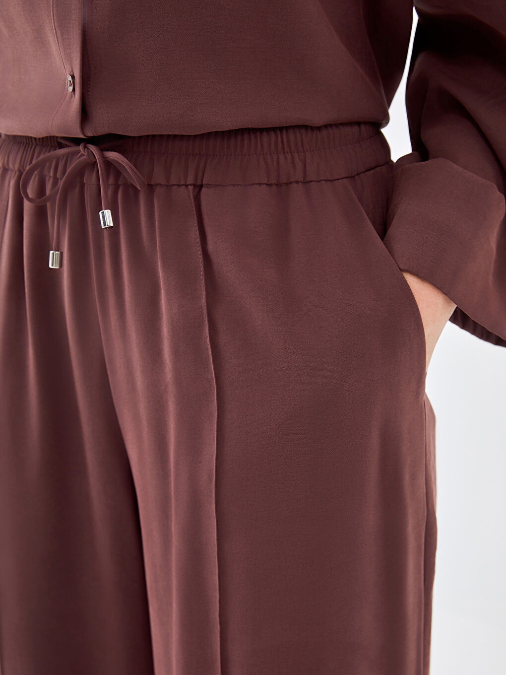 Elastic Waist Wide Leg Women's Trousers-5