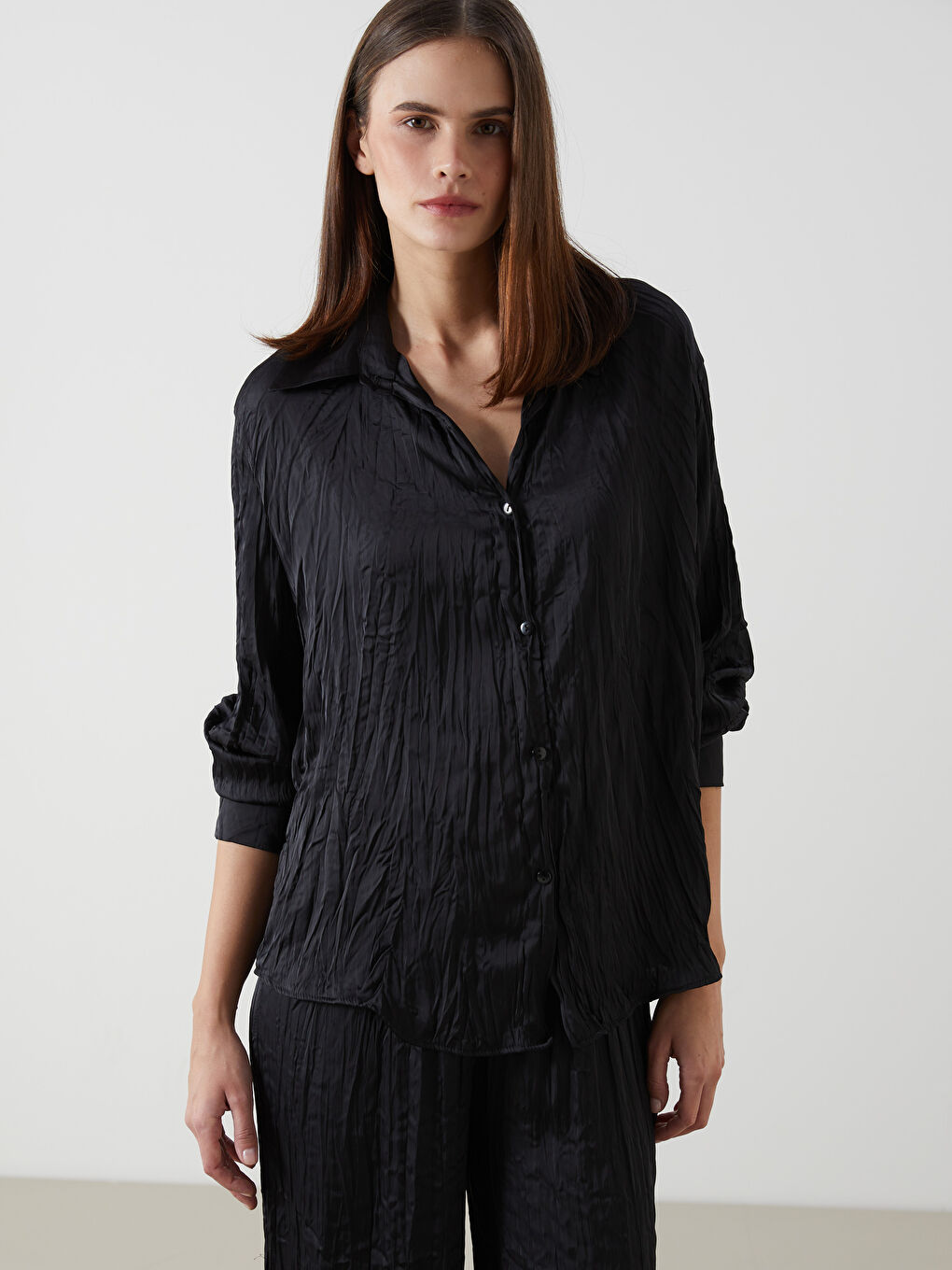 LCW Modest Oversize Satin Women's Shirt Tunic -W4MA07Z8-CVL